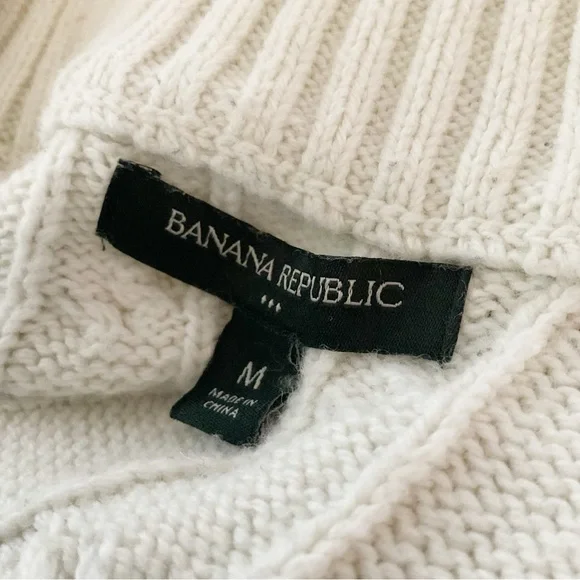 Banana Republic Factory Mens Cable Knit Sweater Sz M 1/4 Zip Wool Blend Neutral - Picture 10 of 11